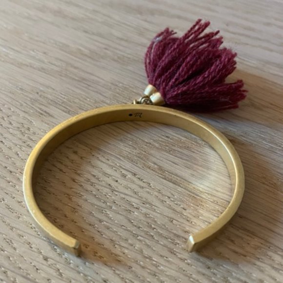 Madewell Gold Cuff Bracelet with Burgundy Tassel - Picture 3 of 3